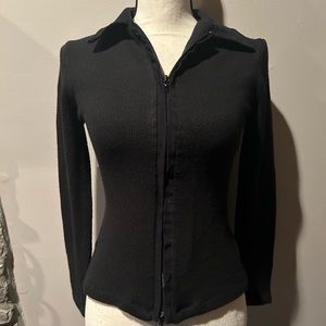 Black zip up sweater with suede detailing